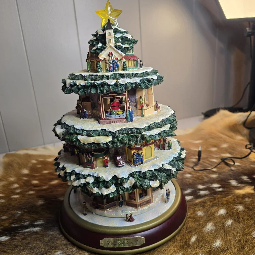 Thomas Kincade City Sidewalks Christmas Tree 2008 Illuminated Music Silver Bells